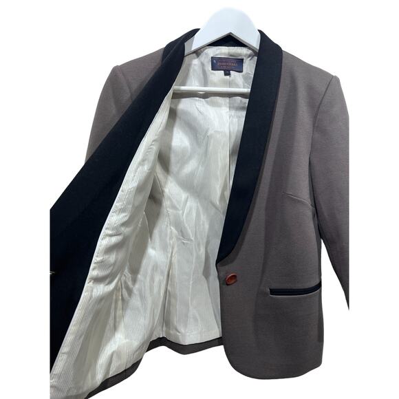 James Jeans Womens Medium Ponte Knit Tuxedo Blazer Jacket Taupe Black Lapel - Picture 8 of 13